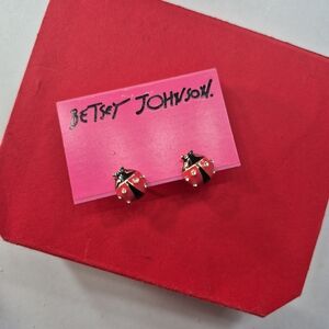 Betsey Johnson Red and Black Ladybug Stud Earrings